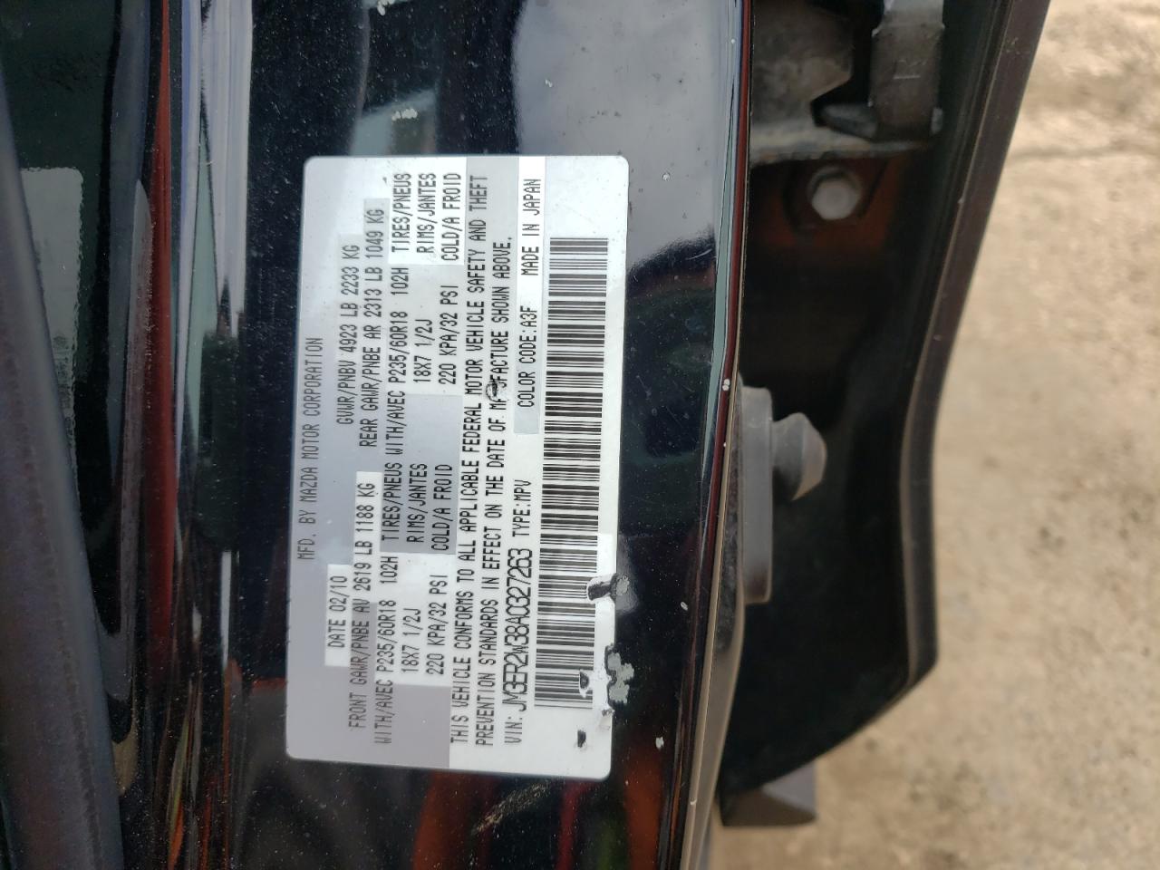 Photo 10 from auction – 2010 MAZDA CX-7 with VIN JM3ER2W38A0327263