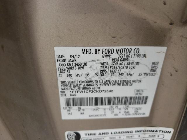 Photo 10 from auction – 2012 FORD F150 SUPER with VIN 1FTFW1CF2CKD72592