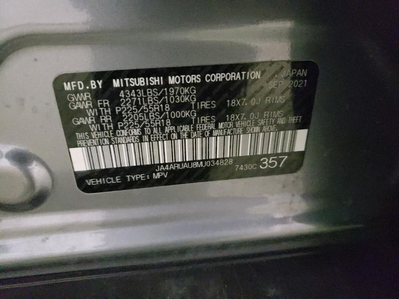 Photo 10 from auction – 2021 MITSUBISHI OUTLANDER with VIN JA4ARUAU8MU034828