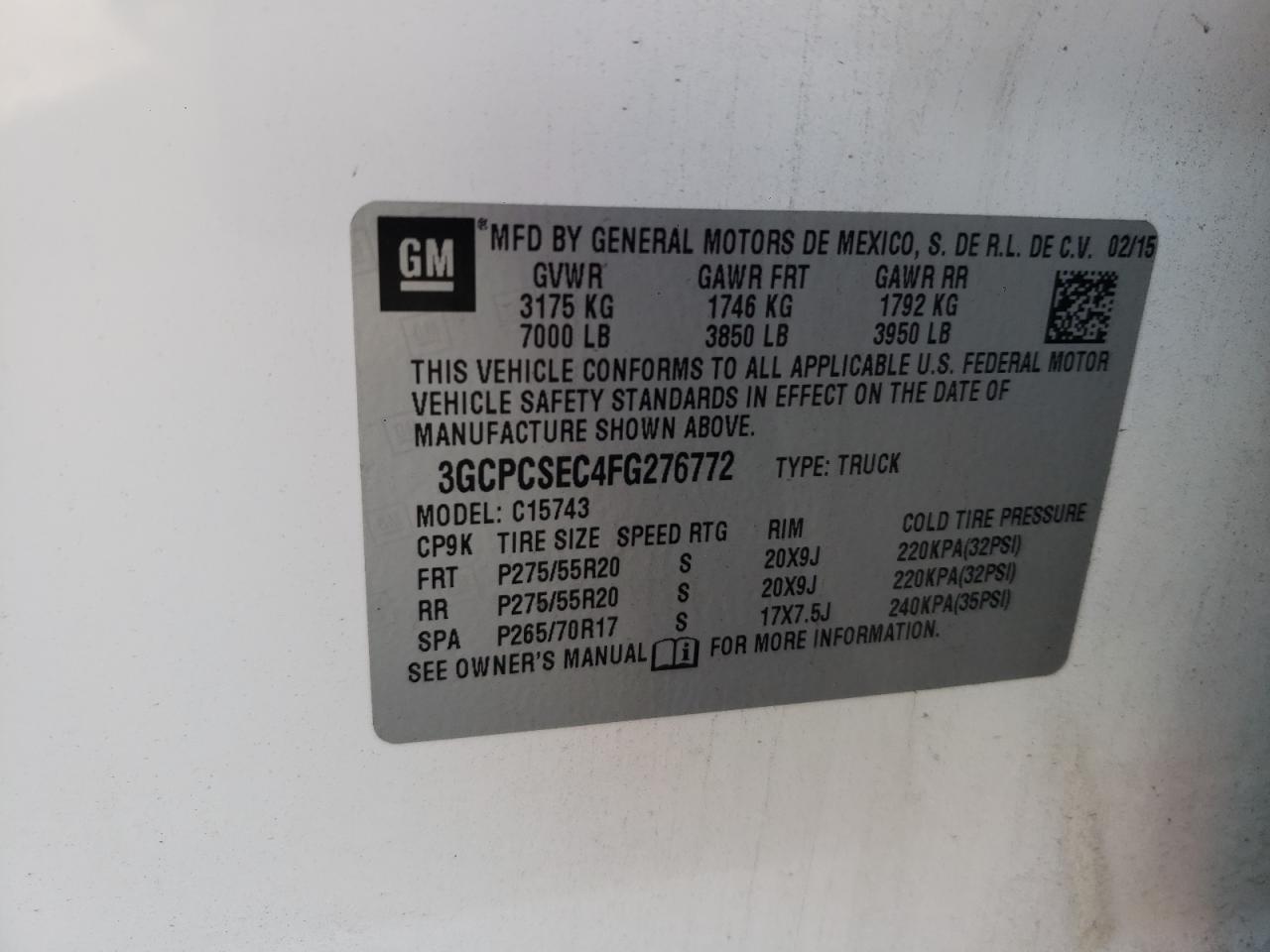Photo 10 from auction – 2015 CHEVROLET SILVERADO with VIN 3GCPCSEC4FG276772