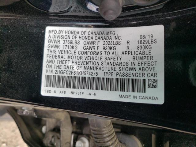 Photo 10 from auction – 2019 HONDA CIVIC LX with VIN 2HGFC2F61KH574275