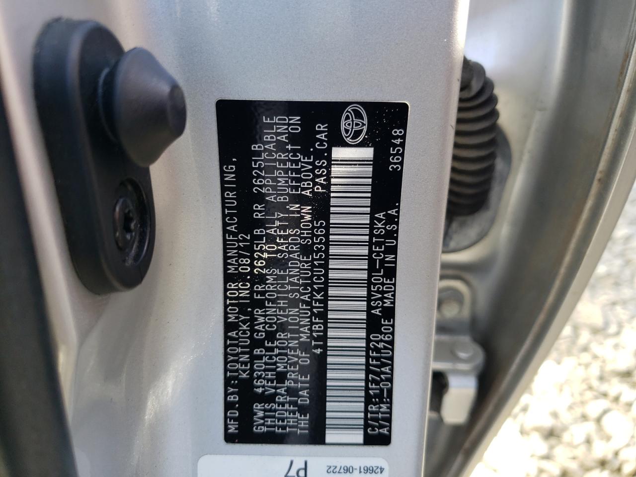 Photo 10 from auction – 2012 TOYOTA CAMRY BASE with VIN 4T1BF1FK1CU153565