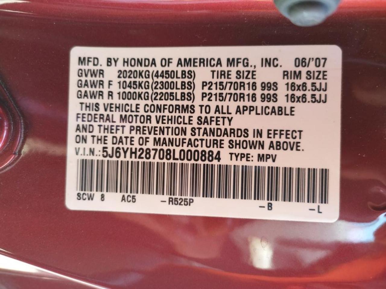 Photo 10 from auction – 2008 HONDA ELEMENT EX with VIN 5J6YH28708L000884