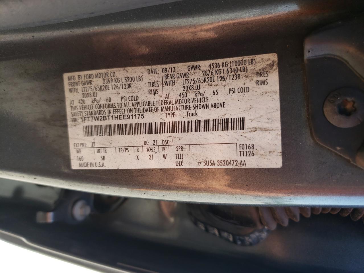 Photo 10 from auction – 2017 FORD F250 SUPER with VIN 1FT7W2BT1HEE91175