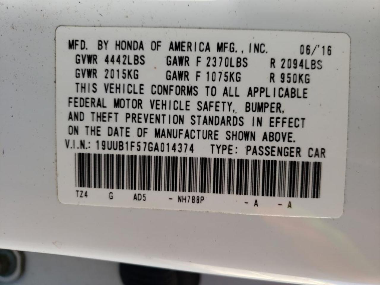 Photo 10 from auction – 2016 ACURA TLX TECH with VIN 19UUB1F57GA014374