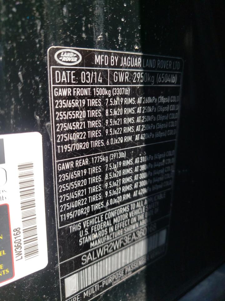 Photo 10 from auction – 2014 LAND ROVER RANGE ROVE with VIN SALWR2WF3EA360168