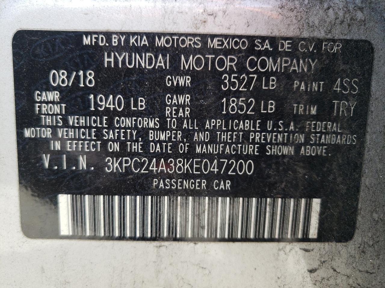 Photo 10 from auction – 2019 HYUNDAI ACCENT SE with VIN 3KPC24A38KE047200