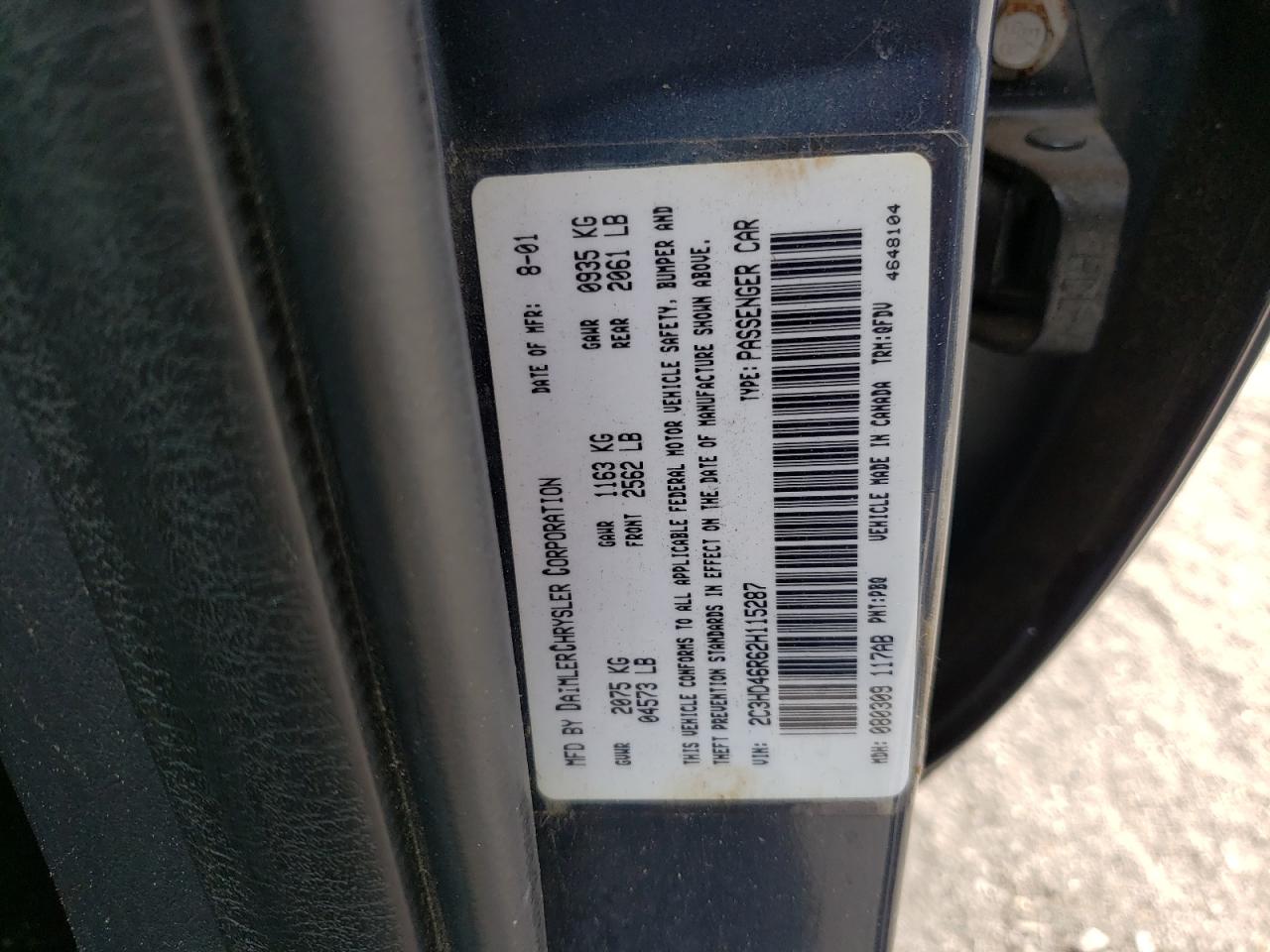 Photo 10 from auction – 2002 CHRYSLER CONCORDE L with VIN 2C3HD46R62H115287