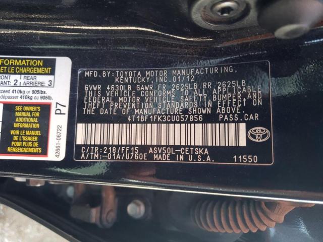 Photo 10 from auction – 2012 TOYOTA CAMRY BASE with VIN 4T1BF1FK3CU057856