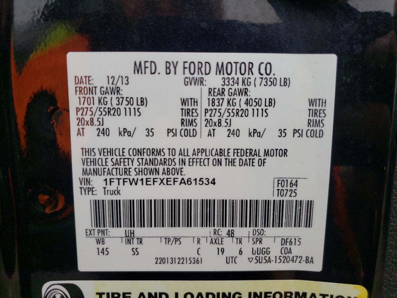 Photo 10 from auction – 2014 FORD F150 SUPER with VIN 1FTFW1EFXEFA61534
