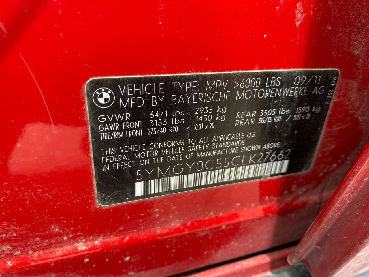 Photo 10 from auction – 2012 BMW X5 M with VIN 5YMGY0C55CLK27662