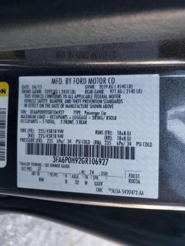 Photo 10 from auction – 2016 FORD FUSION with VIN 3FA6P0H92GR106927