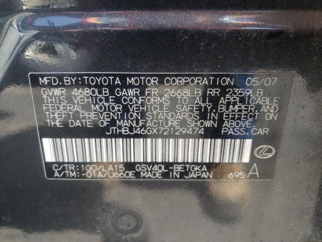 Photo 10 from auction – 2007 LEXUS ES 350 with VIN JTHBJ46GX72129474