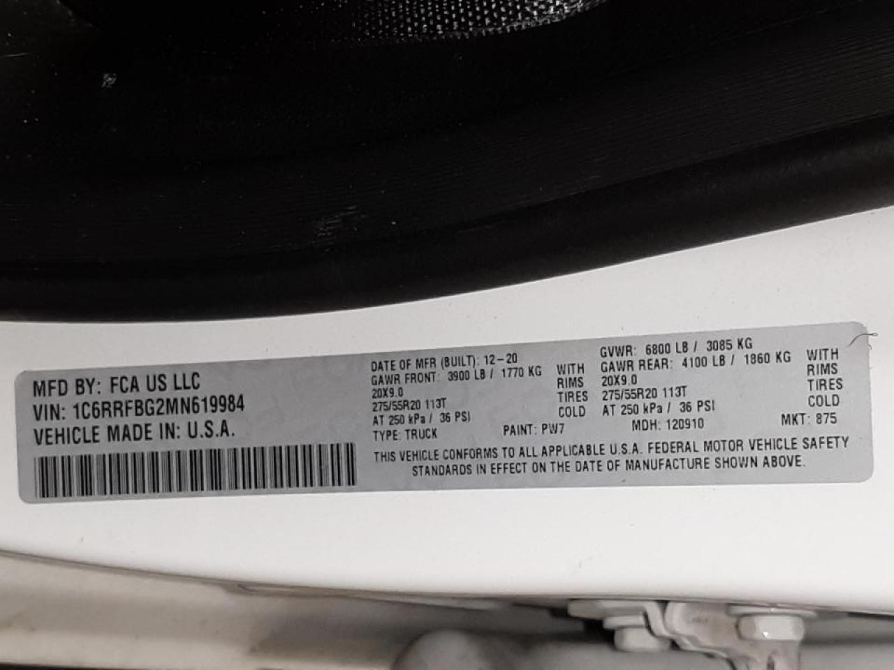 Photo 10 from auction – 2021 RAM 1500 BIG H with VIN 1C6RRFBG2MN619984