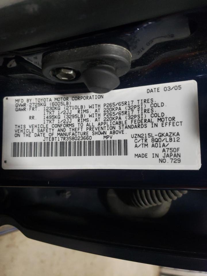 Photo 10 from auction – 2005 TOYOTA 4RUNNER LI with VIN JTEBT17R358023660