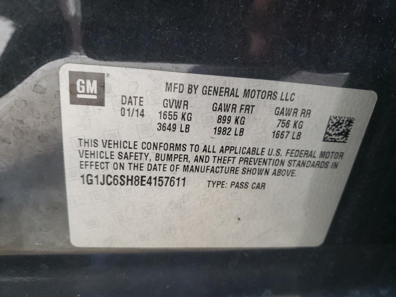 Photo 10 from auction – 2014 CHEVROLET SONIC LT with VIN 1G1JC6SH8E4157611