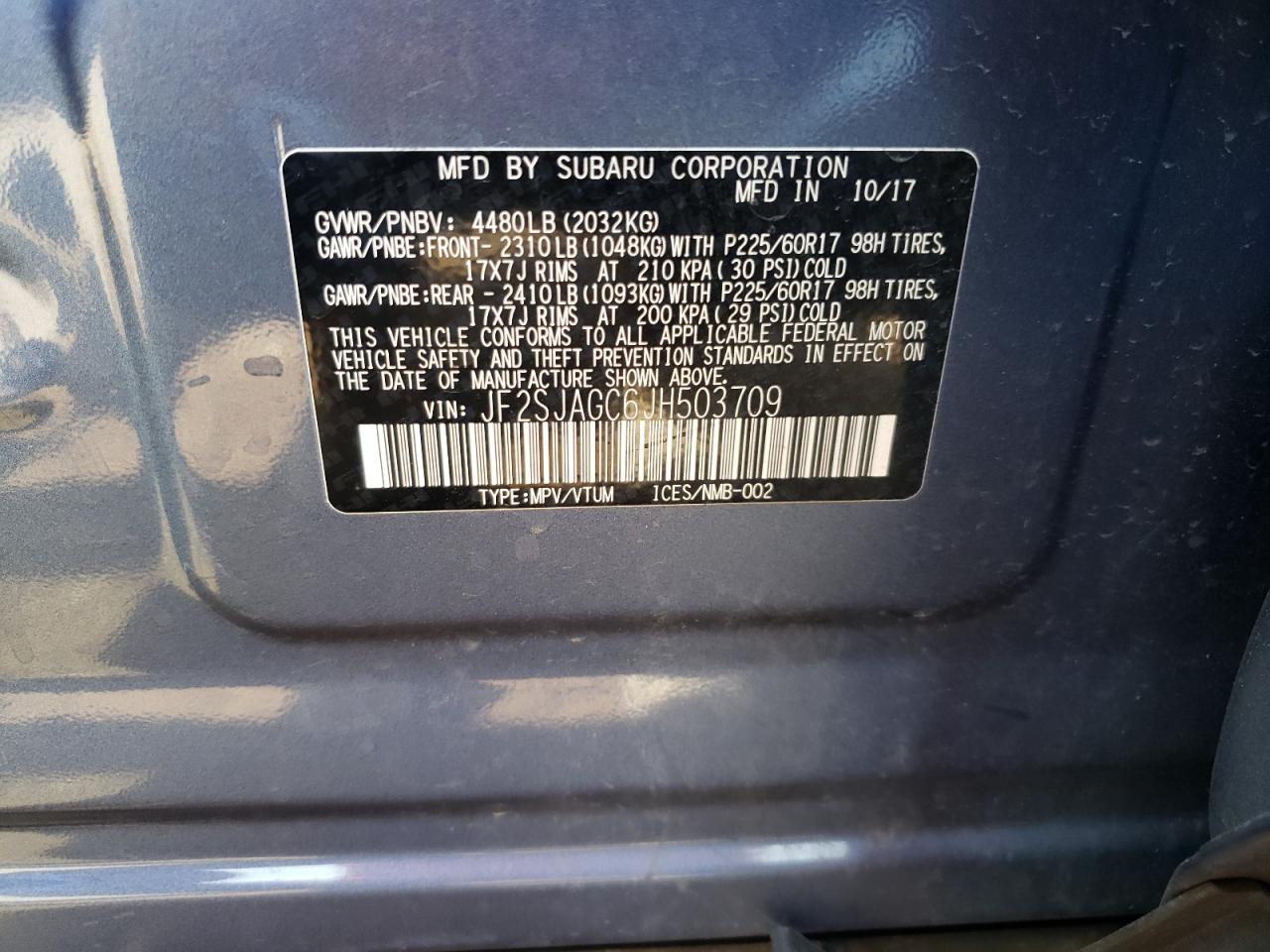 Photo 10 from auction – 2018 SUBARU FORESTER 2 with VIN JF2SJAGC6JH503709