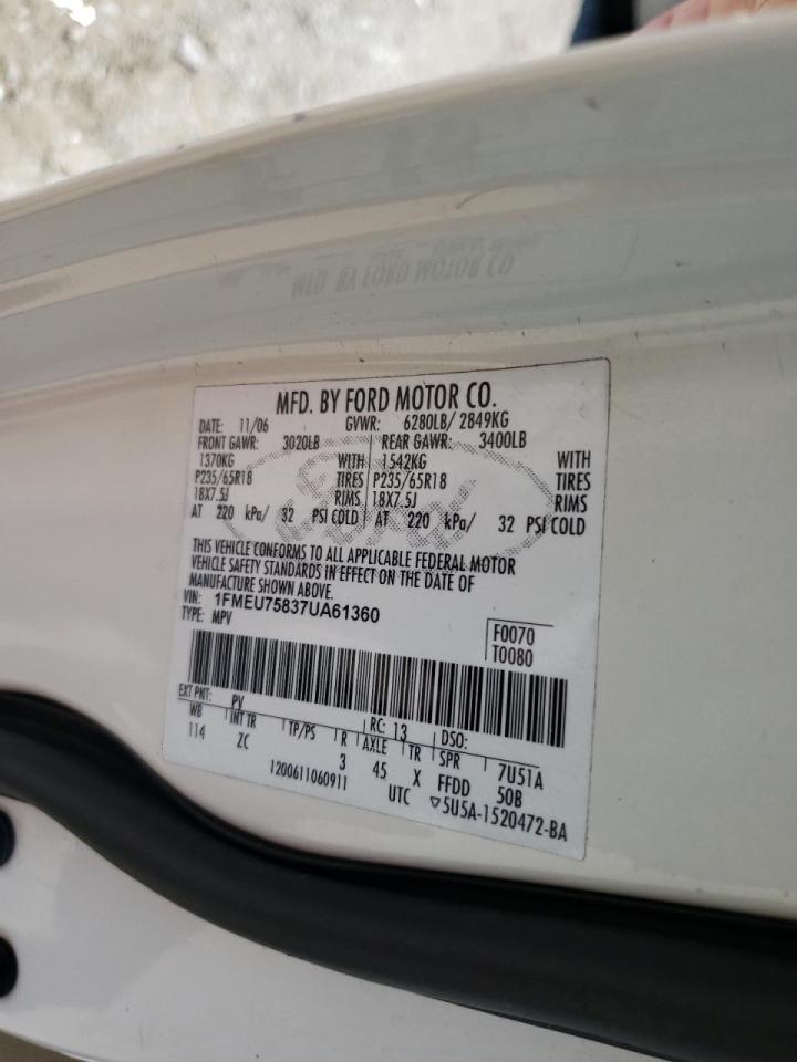 Photo 10 from auction – 2007 FORD EXPLORER L with VIN 1FMEU75837UA61360