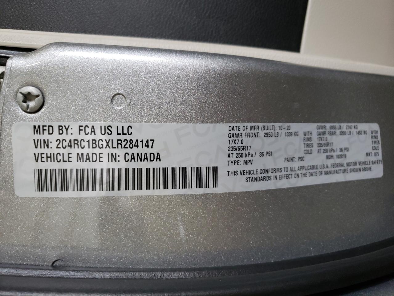 Photo 10 from auction – 2020 CHRYSLER PACIFICA T with VIN 2C4RC1BGXLR284147