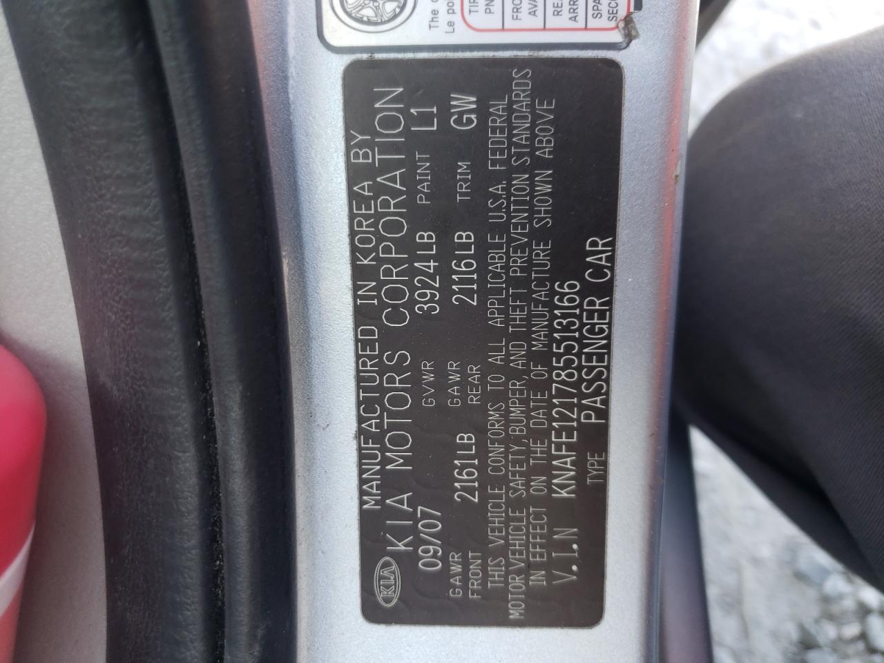 Photo 10 from auction – 2008 KIA SPECTRA EX with VIN KNAFE121785513166