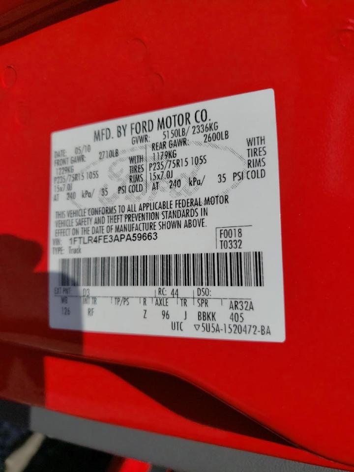 Photo 10 from auction – 2010 FORD RANGER SUP with VIN 1FTLR4FE3APA59663