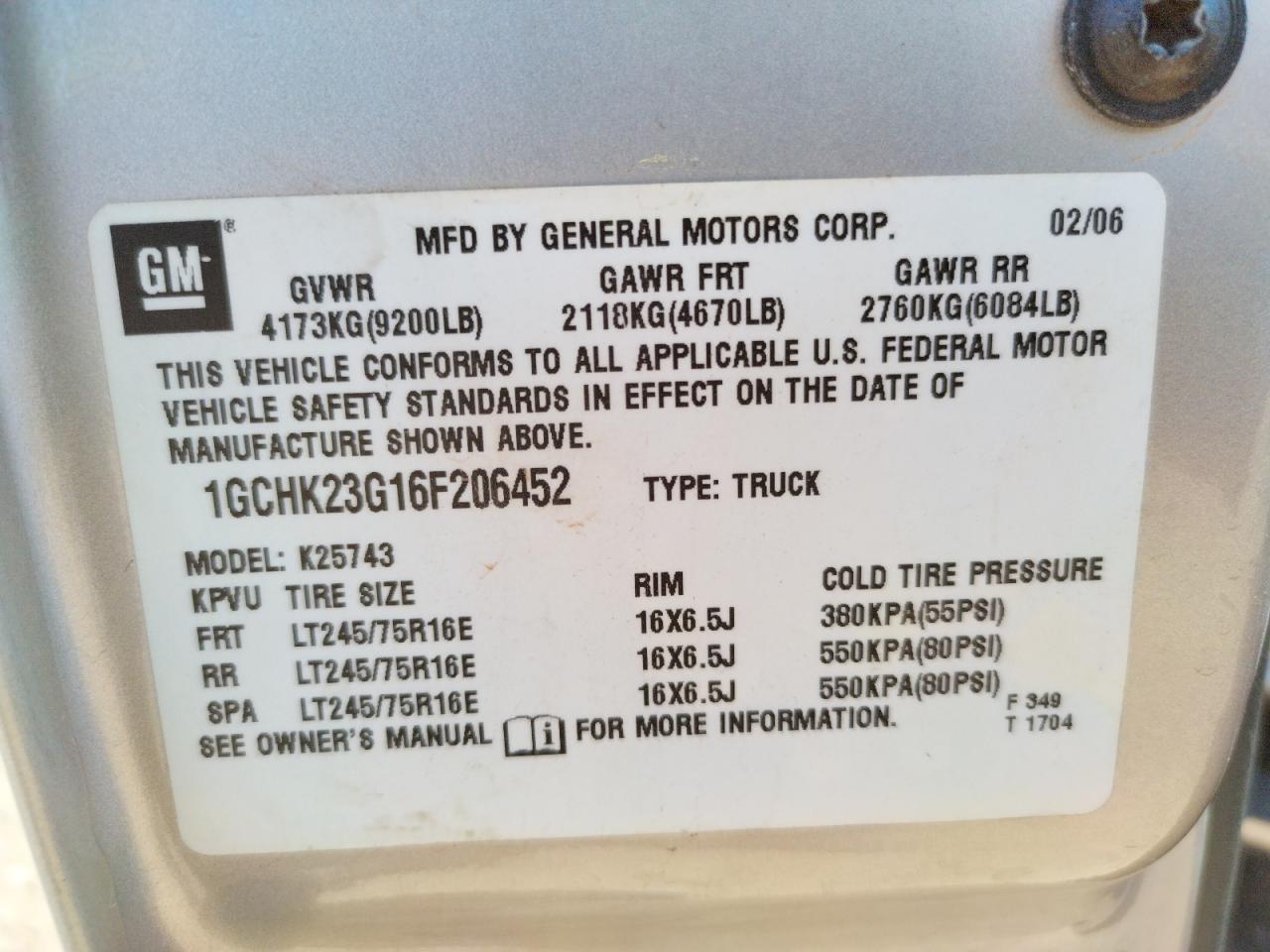 Photo 10 from auction – 2006 CHEVROLET SILVERADO with VIN 1GCHK23G16F206452