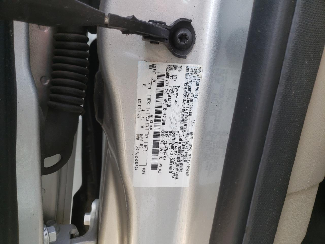 Photo 10 from auction – 2012 FORD FOCUS SE with VIN 1FAHP3F2XCL273173