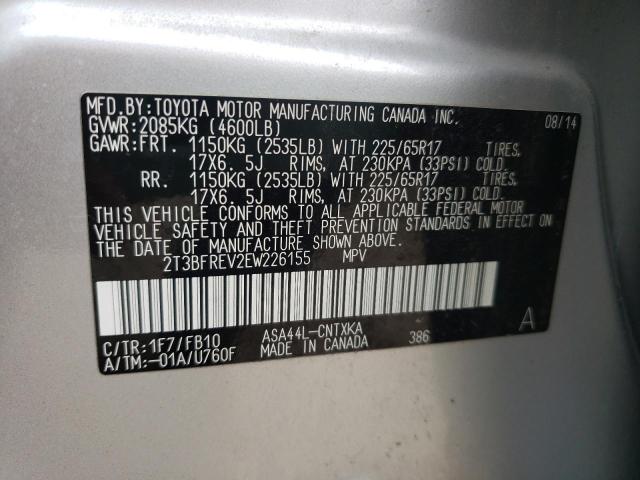 TOYOTA RAV4 LE 2014 with VIN 2T3BFREV2EW226155 - Photo from auction