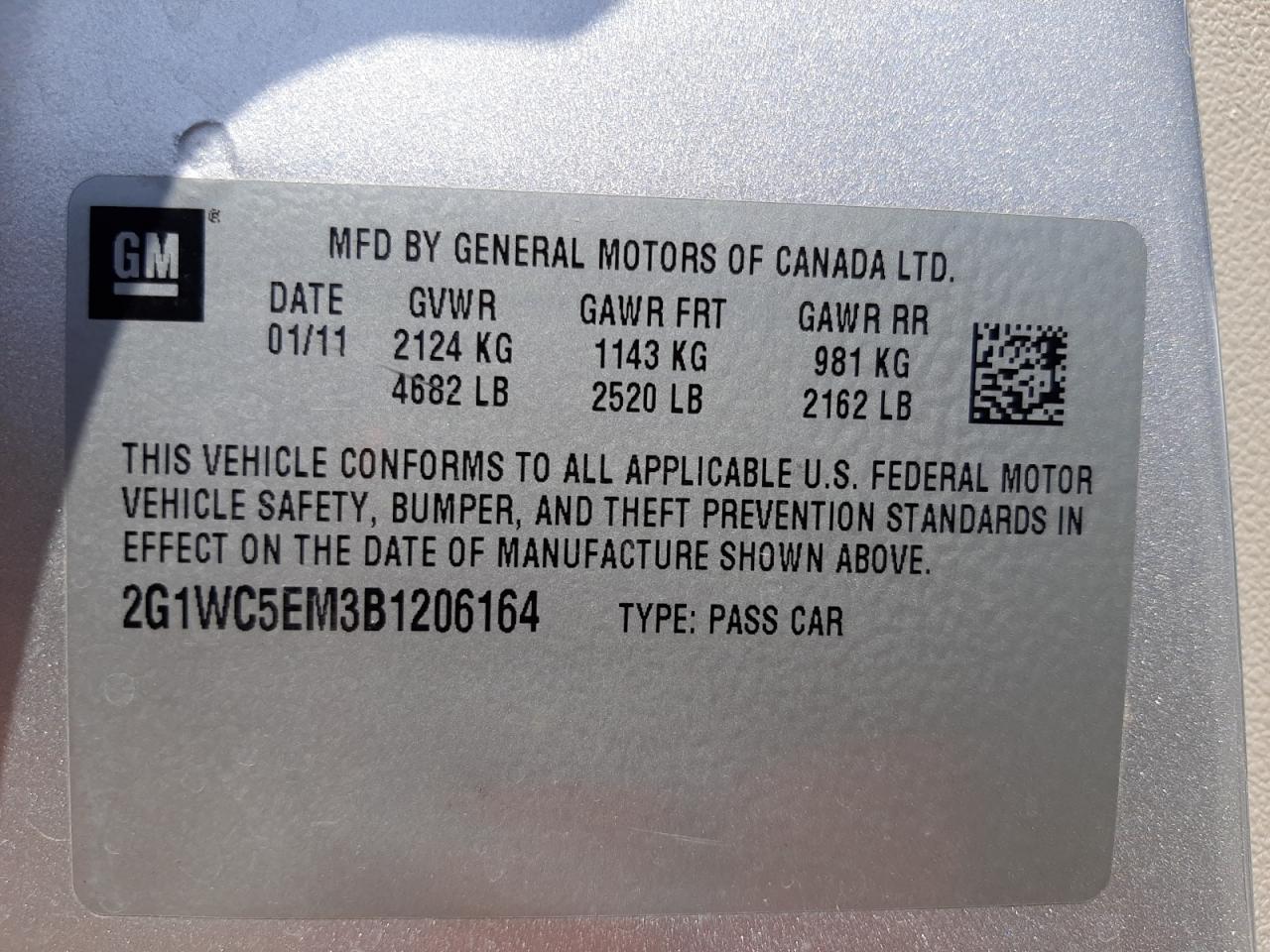Photo 10 from auction – 2011 CHEVROLET IMPALA LTZ with VIN 2G1WC5EM3B1206164