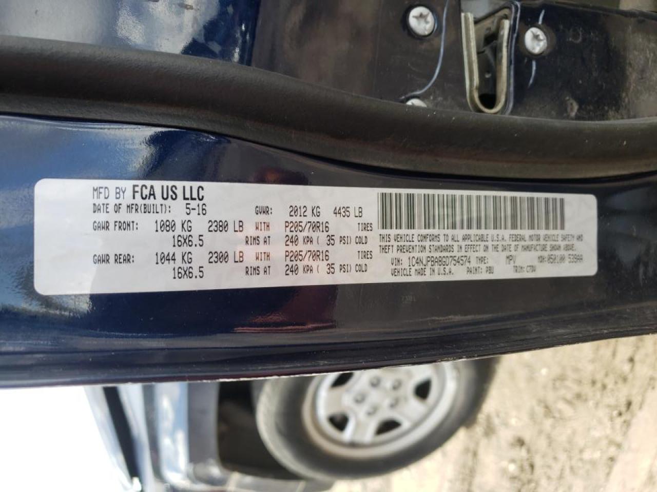 Photo 10 from auction – 2016 JEEP PATRIOT SP with VIN 1C4NJPBA8GD754574