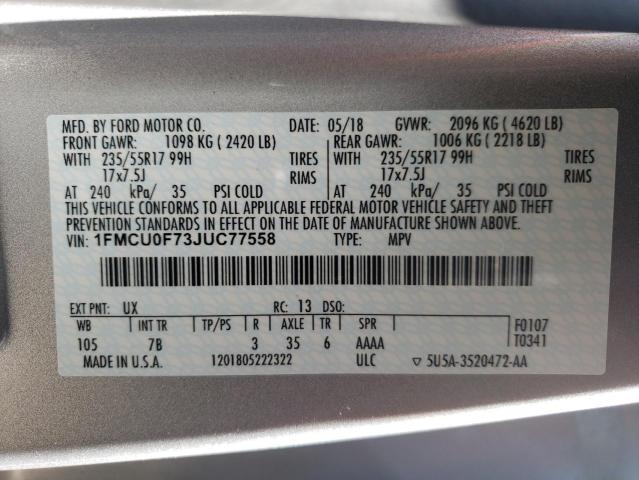 Photo 10 from auction – 2018 FORD ESCAPE S with VIN 1FMCU0F73JUC77558