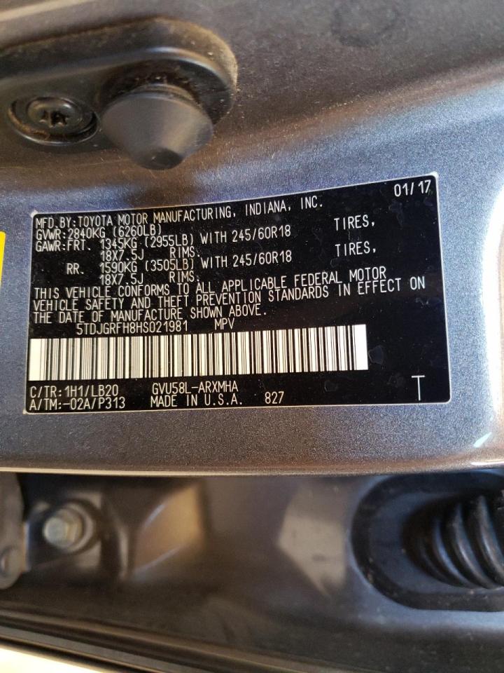 Photo 10 from auction – 2017 TOYOTA HIGHLANDER with VIN 5TDJGRFH8HS021981