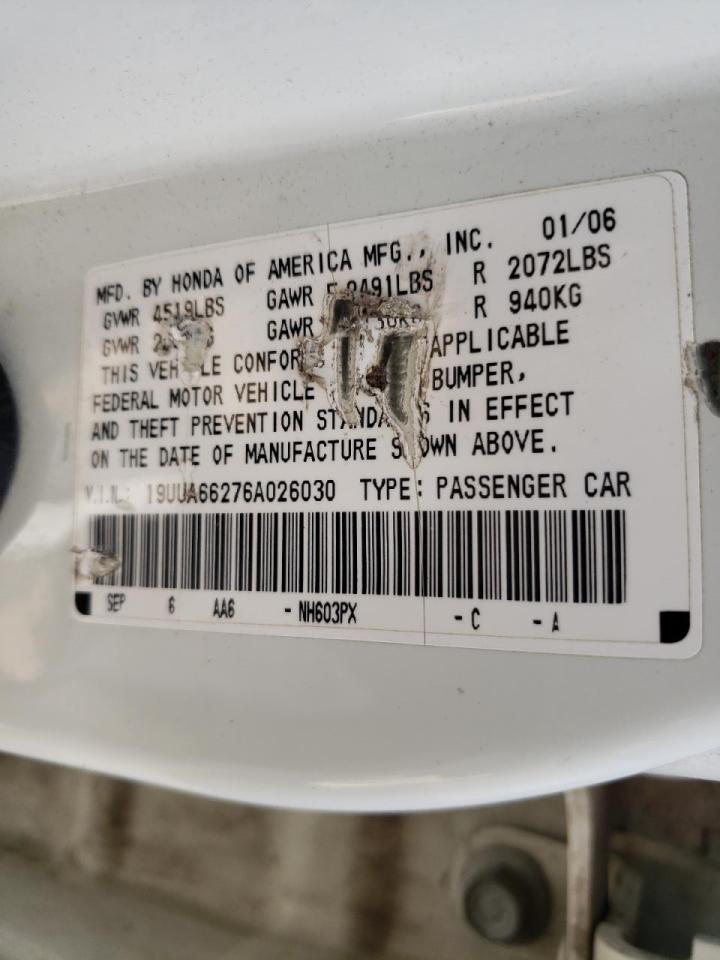 Photo 10 from auction – 2006 ACURA 3.2TL with VIN 19UUA66276A026030
