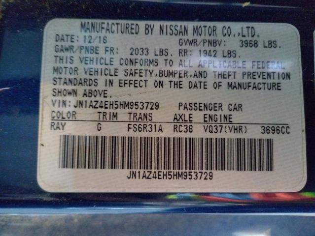 Photo 10 from auction – 2017 NISSAN 370Z BASE with VIN JN1AZ4EH5HM953729