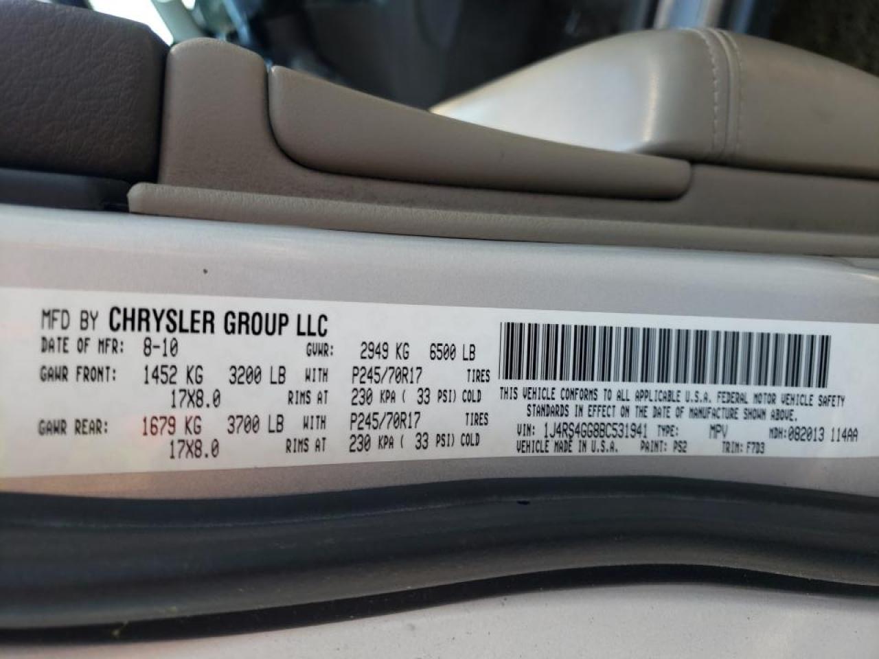 Photo 10 from auction – 2011 JEEP GRAND CHER with VIN 1J4RS4GG8BC531941