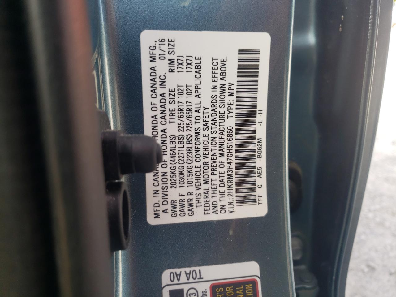 Photo 10 from auction – 2016 HONDA CR-V SE with VIN 2HKRM3H47GH516860