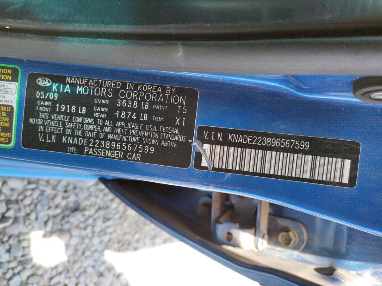 Photo 10 from auction – 2009 KIA RIO BASE with VIN KNADE223896567599