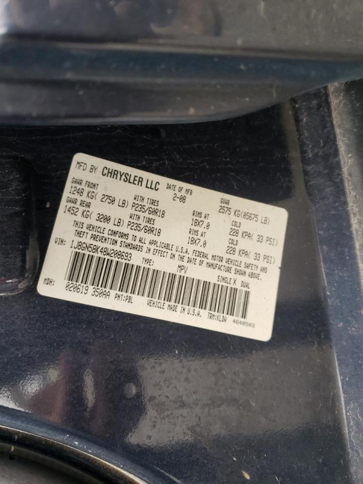 Photo 10 from auction – 2008 JEEP LIBERTY LI with VIN 1J8GN58K48W208693