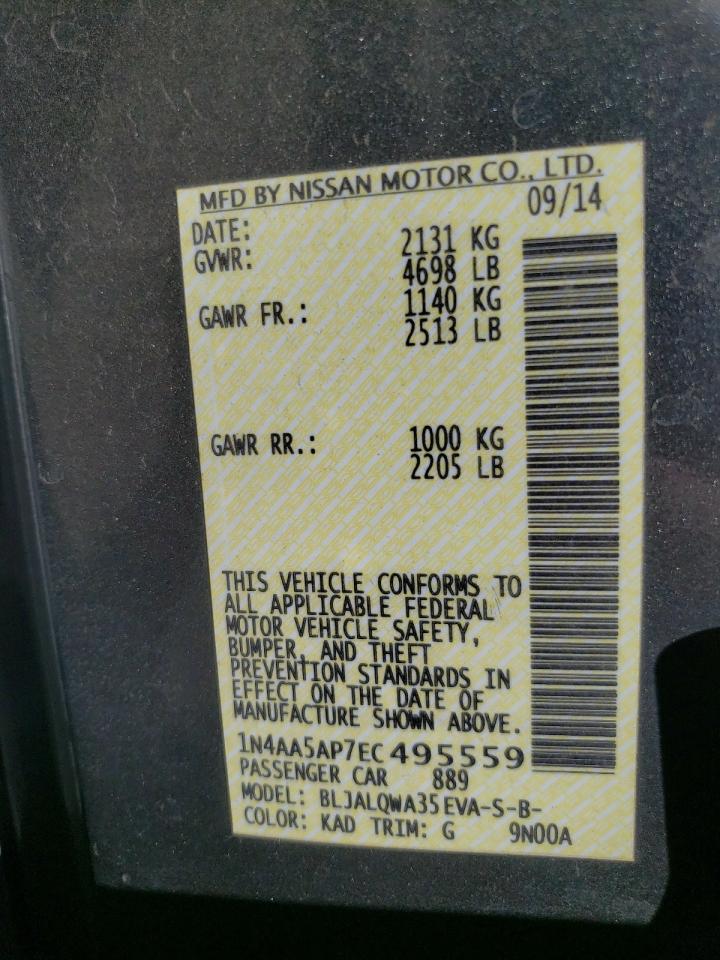 Photo 10 from auction – 2014 NISSAN MAXIMA S with VIN 1N4AA5AP7EC495559
