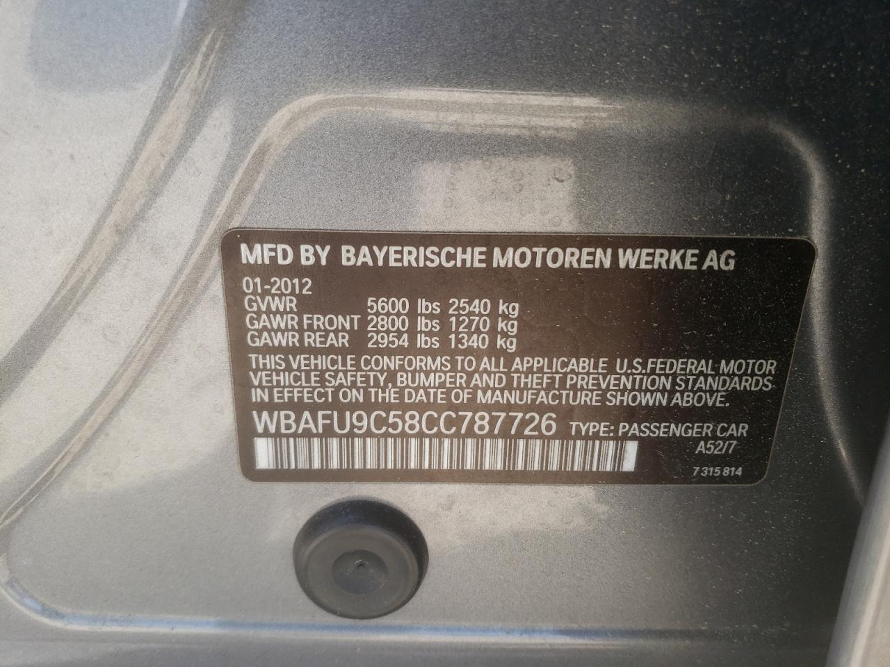 Photo 10 from auction – 2012 BMW 550 XI with VIN WBAFU9C58CC787726