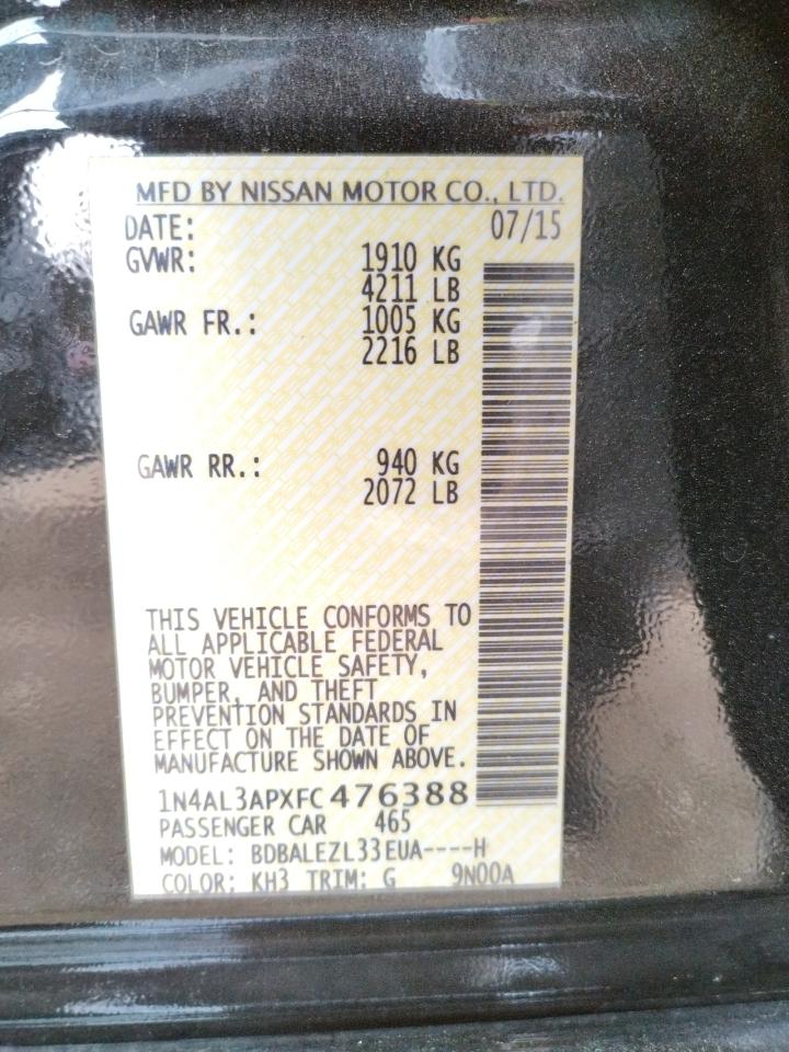 Photo 10 from auction – 2015 NISSAN ALTIMA 2.5 with VIN 1N4AL3APXFC476388