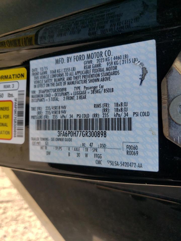 Photo 10 from auction – 2016 FORD FUSION SE with VIN 3FA6P0H77GR300898