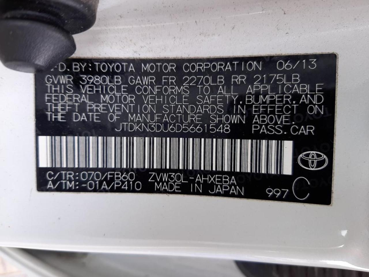 Photo 10 from auction – 2013 TOYOTA PRIUS with VIN JTDKN3DU6D5661548