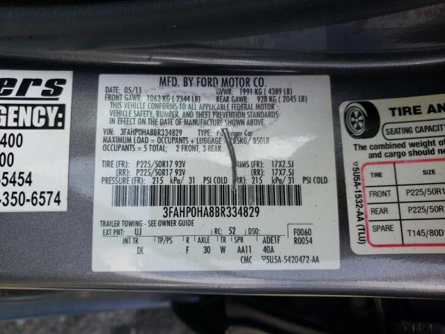 Photo 10 from auction – 2011 FORD FUSION SE with VIN 3FAHP0HA8BR334829