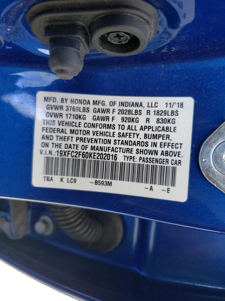 Photo 10 from auction – 2019 HONDA CIVIC LX with VIN 19XFC2F60KE202016