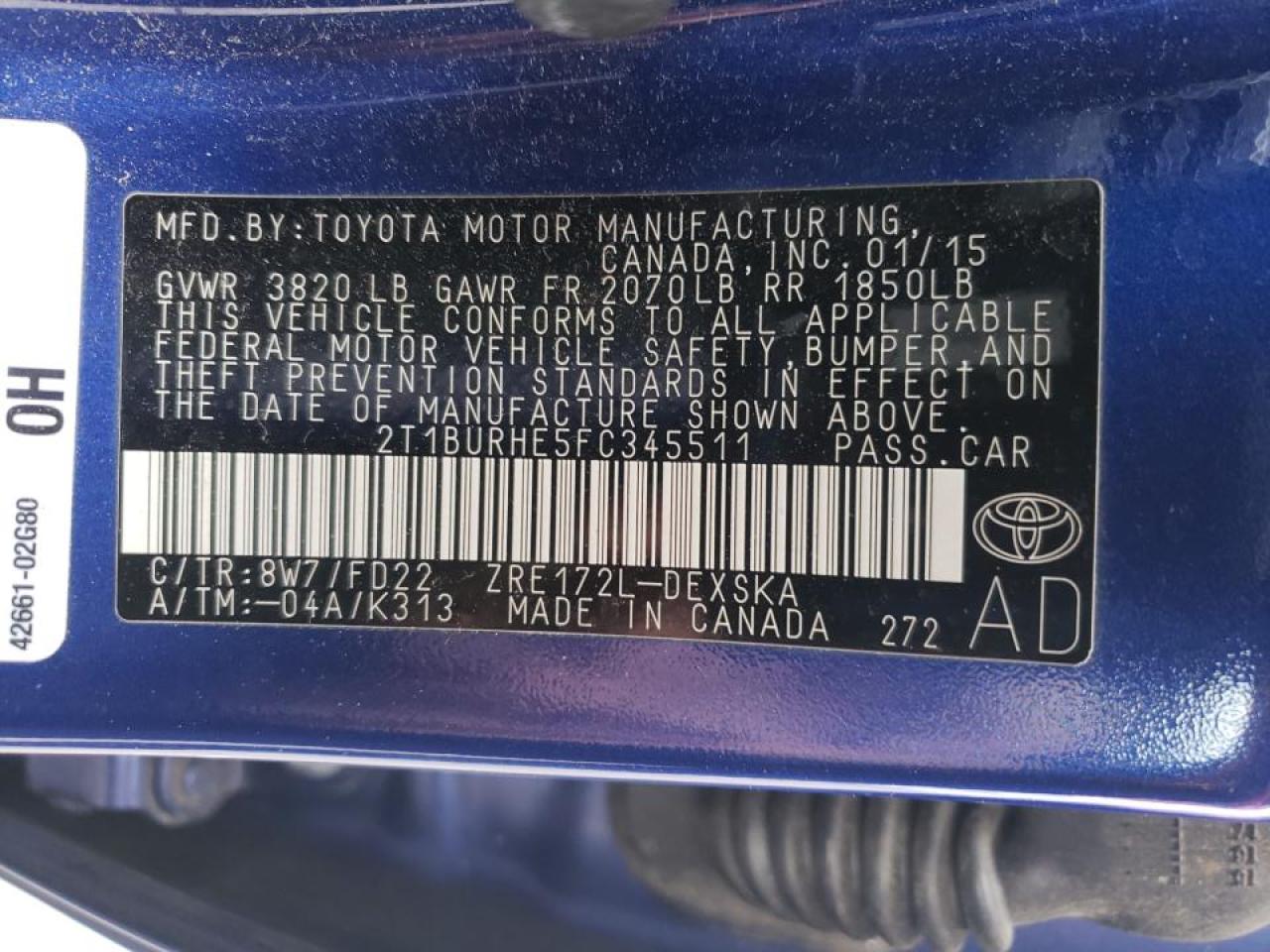 Photo 10 from auction – 2015 TOYOTA COROLLA L with VIN 2T1BURHE5FC345511