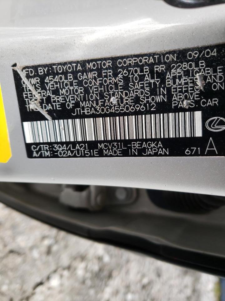 Photo 10 from auction – 2005 LEXUS ES 330 with VIN JTHBA30G455069612