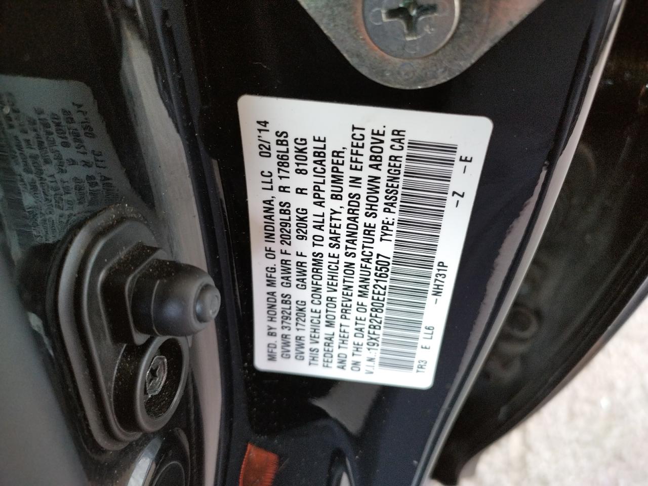 Photo 11 from auction – 2014 HONDA CIVIC EX with VIN 19XFB2F80EE216507