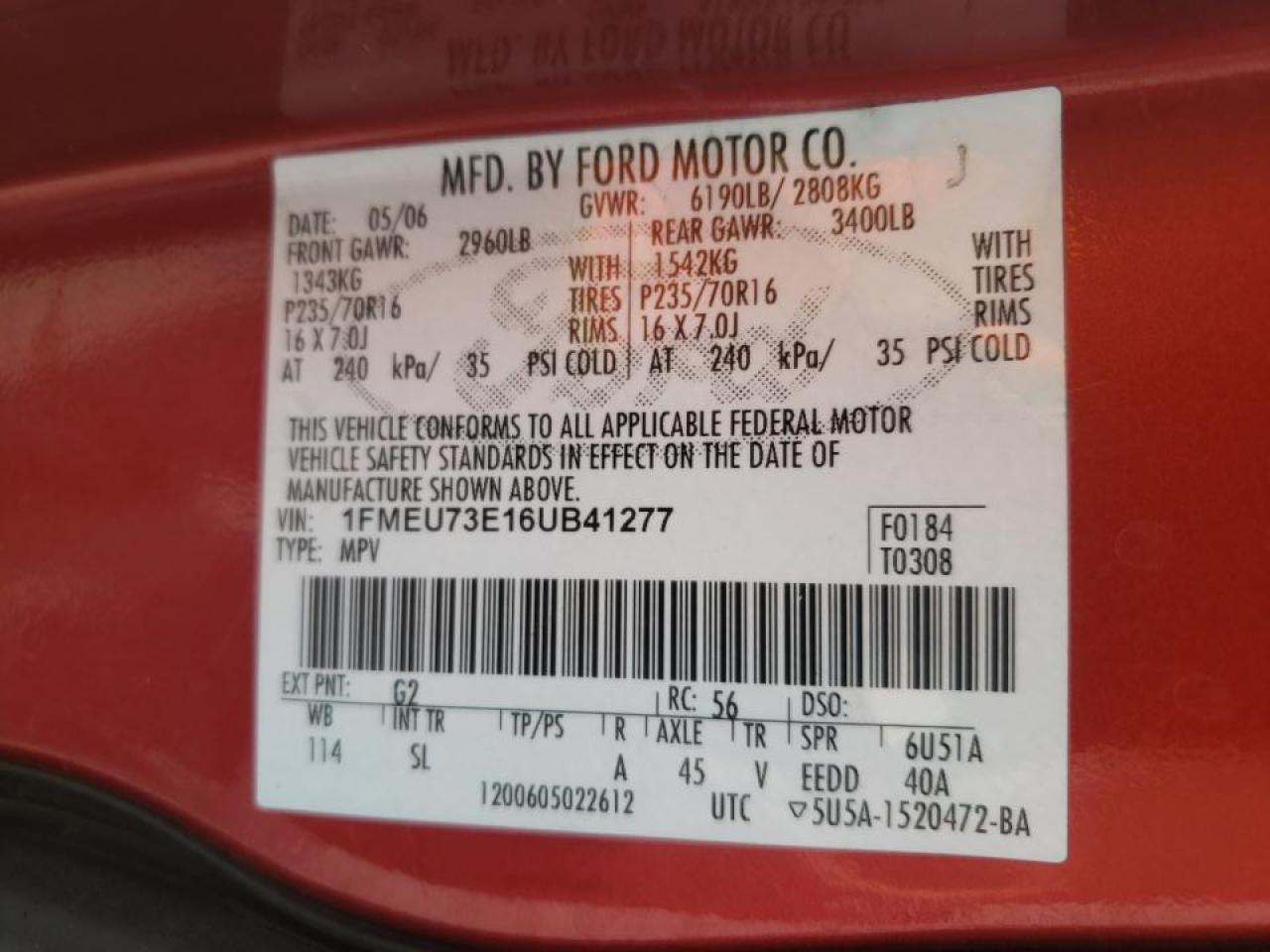 Photo 10 from auction – 2006 FORD EXPLORER X with VIN 1FMEU73E16UB41277