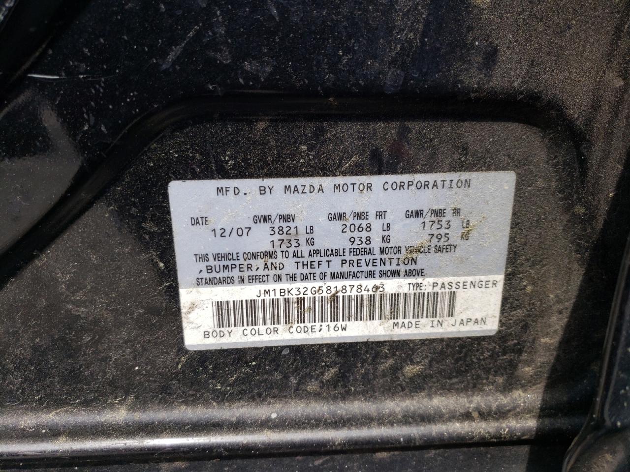 Photo 10 from auction – 2008 MAZDA 3 I with VIN JM1BK32G581878463